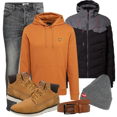 Schwarz Sportjacke/Regenjacke Killtec kombinieren mit Braun Schuh Stiefel Timberland