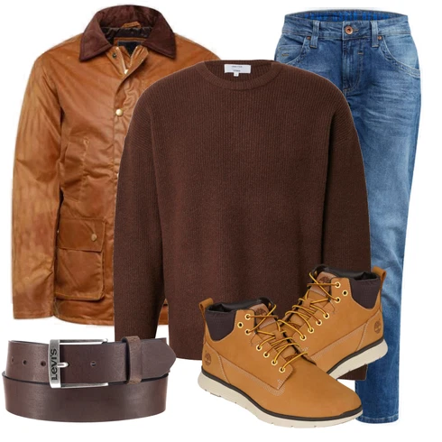 Braun Winterjacke kombinieren mit Grau Gürtel levi's