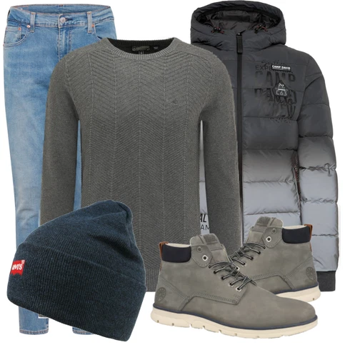 Weiß WinterJacke Camp David kombinieren mit Türkis Hose levi's