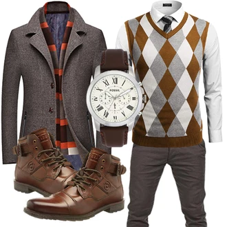 Outfit mit Strickjacke/Pullunder/Winter Parka COOFANDY "Business Outfit"