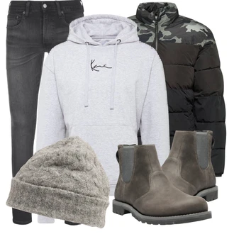Outfit mit Grau Stiefel Timberland "Cool für die Freizeit"