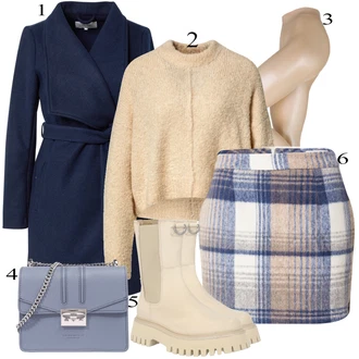 Outfity na zimu s Růžová/Béžová/Modrá Punčocháče Swedish Stockings "Módní zimní outfit"