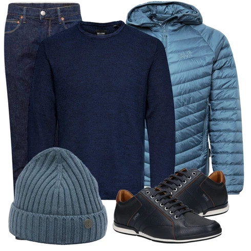 Türkis/Grau Accessoire Hut kombinieren
