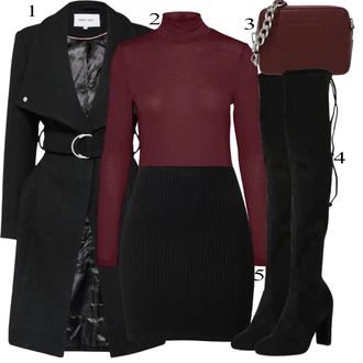 Sexy Outfit s Černá Kozačka nad Kolena/Kožená Kozačka nad Koleno/Dlouhá Kozačka/Plochá kozačka nad koleno/Kozačka po Kolena About You "Elegantní vzhled"Look: Ležérní, Elegantní, Cool, Slavnostní, Old Money, Příliš oblečený, Sexy