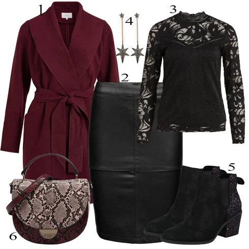 Kombinace Černá/Tmavě zelená/Tmavě šedá Sukně z umělé kůže/Kožená Sukně Kožená Minisukně/Kožená Sukně Vila kombinovat s Přechodový Kabát Vila