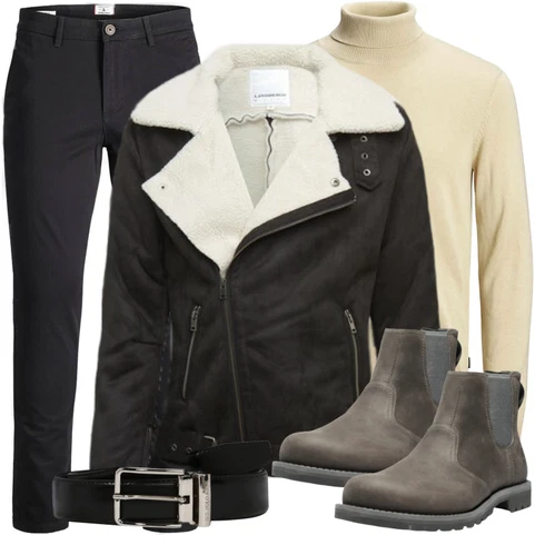 Beige/Rosa/Blau Strickjacke Jack & Jones kombinieren mit Schwarz Hose Jack & Jones