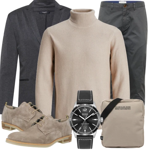 Weiß Strickjacke Jack & Jones kombinieren mit Schwarz Uhr Boss