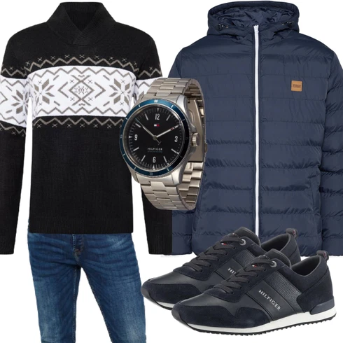Blau Sommerjacke Urban Classics kombinieren mit Schwarz Strickjacke denim project