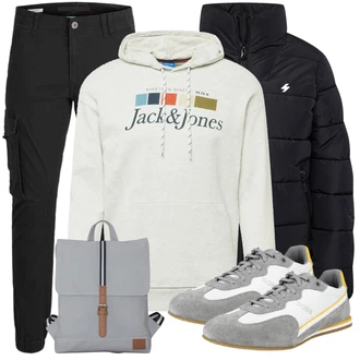 Outfit mit Schwarz WinterJacke/Winter Parka Superdry "Freizeit Outfit"