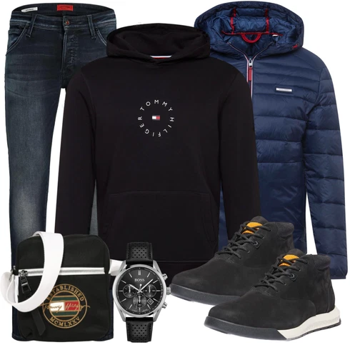 Schwarz/Blau SommerJacke Jack & Jones kombinieren