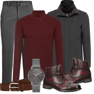 Outfit mit Schwarz/Rot Strickjacke Lindbergh "Freizeit Outfits"