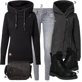 Outfit s Černá Mikina s kapucí Ragwear "Zimní look"