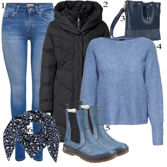 Outfit s Modrá/Šedá/Tmavě modrá Bandana/Šál About You "Praktický vzhled"