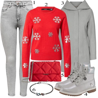 Outfit s Červená Vánoční svetr/Norský Svetr/Zimní Svetr/Vlněný Svetr VERO MODA "Ulice Styl Outfit"