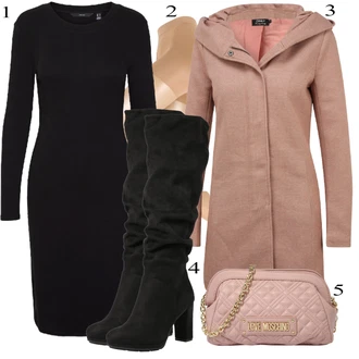 Outfit s Fialová Sakové Šaty/Dlouhá tylová sukně/Svetrové Šaty/Zimní Pletené Šaty/Dlouhý Zimní Kabát/Dlouhé Šaty/Mini Šaty VERO MODA "Elegantní vzhled"