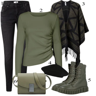 Outfit s Černá Pončo JdY "Zimní look"