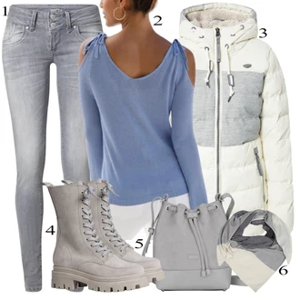 Outfity na zimu s Šedá Šál Zwillingsherz "Ulice Styl Outfit"