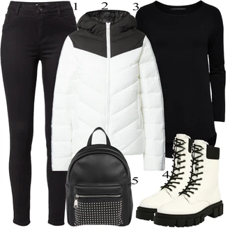Skinny Outfit s Černá Dlouhá tylová sukně/Dlouhý Zimní Kabát/Kožená bunda/Dlouhé Kardigany About You "Ulice Styl Outfit"