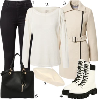 Skinny Outfit s Černá Dlouhá tylová sukně/Dlouhý Zimní Kabát/Kožená bunda/Dlouhé Kardigany About You "1"