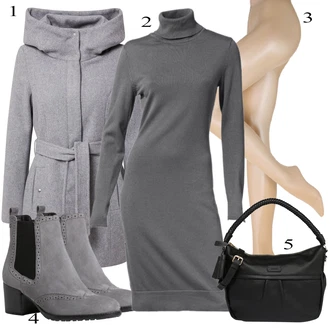 Outfity na zimu s Šedá/Tmavě šedá/Světle šedá Svetrové Šaty/Šaty S Rolákem/Šaty s dlouhým rukávem Heine "Ulice Styl Outfit"