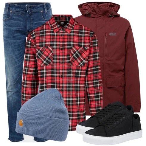Blau Hose Große Größe G-Star Raw kombinieren mit Rot Casual Hemd Urban Classics