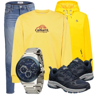 Outfit mit Gelb Regenjacke Schmuddelwedda "Praktischer Look"