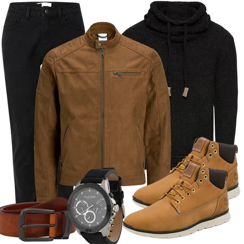 Schwarz Jeans about you x kevin trapp kombinieren mit Rot Lederjacke Jack & Jones