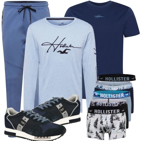 Schwarz/Blau T-Shirt Hollister kombinieren mit Grau Hoodie Sweatshirt Hollister
