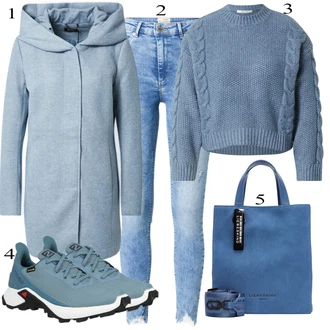 Outfit s Tyrkysový Dlouhá tylová sukně/Svetrové Šaty/Dlouhý Svetr/Dlouhé Kardigany/Dlouhý Zimní Kabát About You "Ulice Styl Outfit"