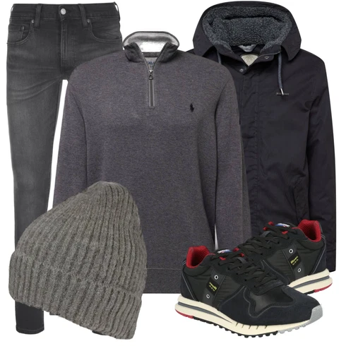 Schwarz/Grau Hoodie Sweatshirt Polo Ralph Lauren kombinieren