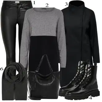 Outfit s Černá/Šedá Motorkářská bota/Kovbojská kotníková bota/Kovbojská Bota/Motorkářská Bota/Bota se širokým nohavici/Kozačka se zipem About You "Zimní outfity"