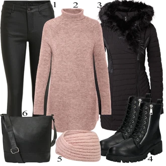 Outfit s Černá/Šedá Mokasín/Mokasín/Lodička s Přezkou/Teniska s dírkovaným vzorem/Chunky Tenisky/Barefoot bota/Tenisky s Bočním Zipem About You "Zimní outfity"