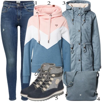 Outfit s Šedá Dlouhý Zimní Kabát/Taška/Dlouhé Šaty/Doplňek/Dlouhá tylová sukně Tom Tailor "1"