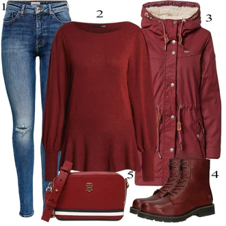 Outfit s Červená Pletený Oděv Only "Ulice Styl Outfit"
