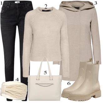 Prošívaný Outfit s Šedá/Hnědá/Béžová/Khaki Scuba Kabát/Pletený Kabát/Kašmírový Kabát/Lehký Kabát/Zimní Kabát Vlněný kabát/Pletený Fleecový Kabát/Vlněný Fleecový Kabát/Lodenový kabát/Kabát s Úzkým Střihem/Kabát s Kapucí Only "Ulice Styl Outfit"