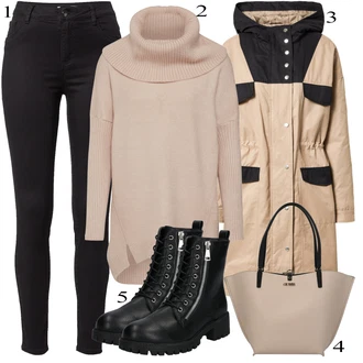 Outfit s Černá/Šedá Mokasín/Mokasín/Lodička s Přezkou/Teniska s dírkovaným vzorem/Chunky Tenisky/Barefoot bota/Tenisky s Bočním Zipem About You "Ulice Styl Outfit"
