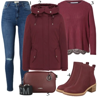 Outfit s Červená Kozačka TOMS "Praktický vzhled"