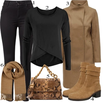 Skinny Outfit s Černá Dlouhá tylová sukně/Dlouhý Zimní Kabát/Kožená bunda/Dlouhé Kardigany About You "Vzhledy pro volný čas"