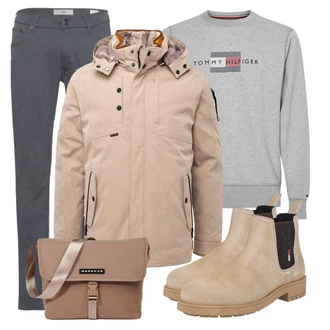 Outfit mit Beige Stiefel Tommy Jeans "Winterliches Freizeit Outfit"