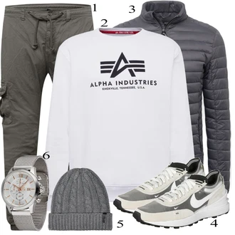 outfit mit Bela Pletenina Alpha Industries "Priložnostna oblačila"