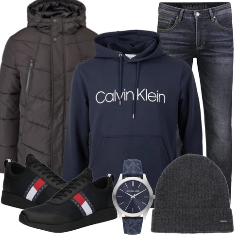 Schwarz Jacke Winter Parka qs kombinieren