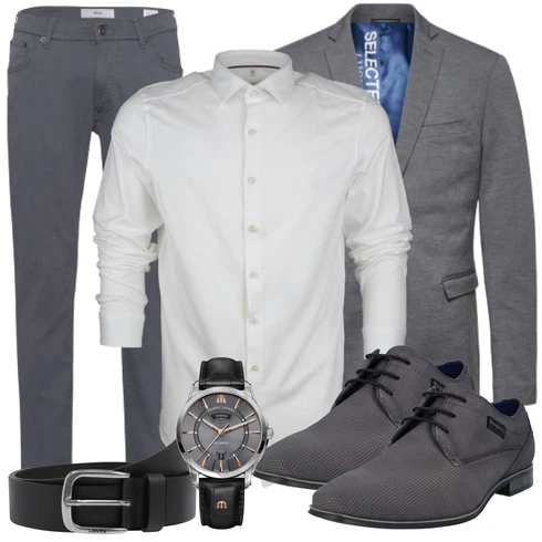 Grau Anzug Selected kombinieren mit Grau/Schwarz Schuh Bugatti