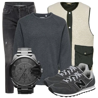 Outfit mit Schwarz Sneaker/Leder Sneaker New Balance "Alltagsoutfit"