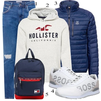 outfit mit Siva/Bela Pletenina Hollister "Priložnostna oblačila"