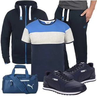 Sport Outfits mit Blau Schuh Puma, Blau Tasche Puma "Alltagsoutfit"
