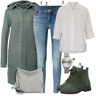 Outfit s Šedá/Bílá/Khaki/Hnědá Halenka S 3/4 Rukávem/Blůza s knoflíčkem/Businessová Halenka/Žehlení odolná blůza/Oversize Halenka/Tunikové Tričko rick cardona by heine "Cool každodenní outfit"