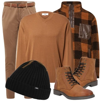 Outfit mit Braun/Grau Strickjacke DAN FOX APPAREL "Alltagsoutfit"