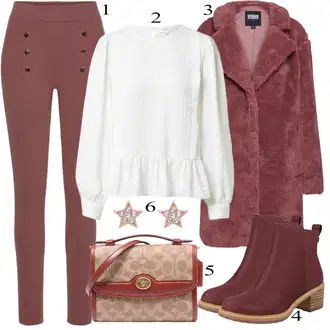 Outfit s Červená/Hnědá/Fialová/Růžová Teddy Kabát/kabát z Lamy/Kožich Kabát About You "Ulice Styl Outfit"