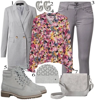 Outfit s Šedá Dlouhé Šaty/Dlouhý Zimní Kabát/Dlouhá tylová sukně VERO MODA "Business vzhled"