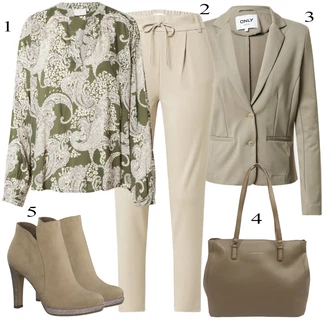 Outfit s Zelená/Tmavě Zelená Vzorovaná Halenka/Halenka se Stojatým Límcem/Neobvyklá Halenka/Halenka s Potiskem Kaffe "Ulice Styl Outfit"